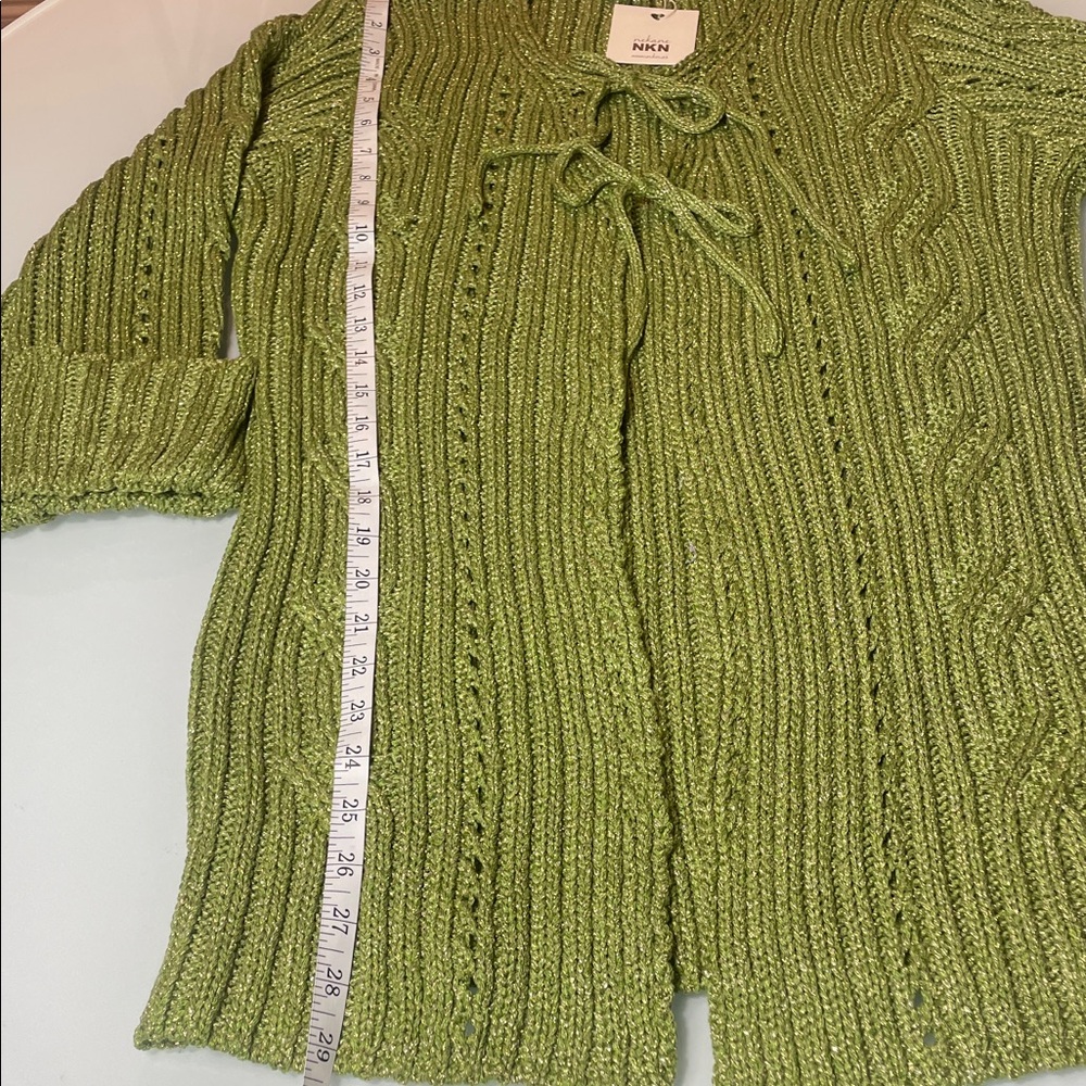 NKN Nekane Aisha Metallic Green Tie Front Cardigan Cuff Sleeve NWT Sz M/L - Picture 7 of 7